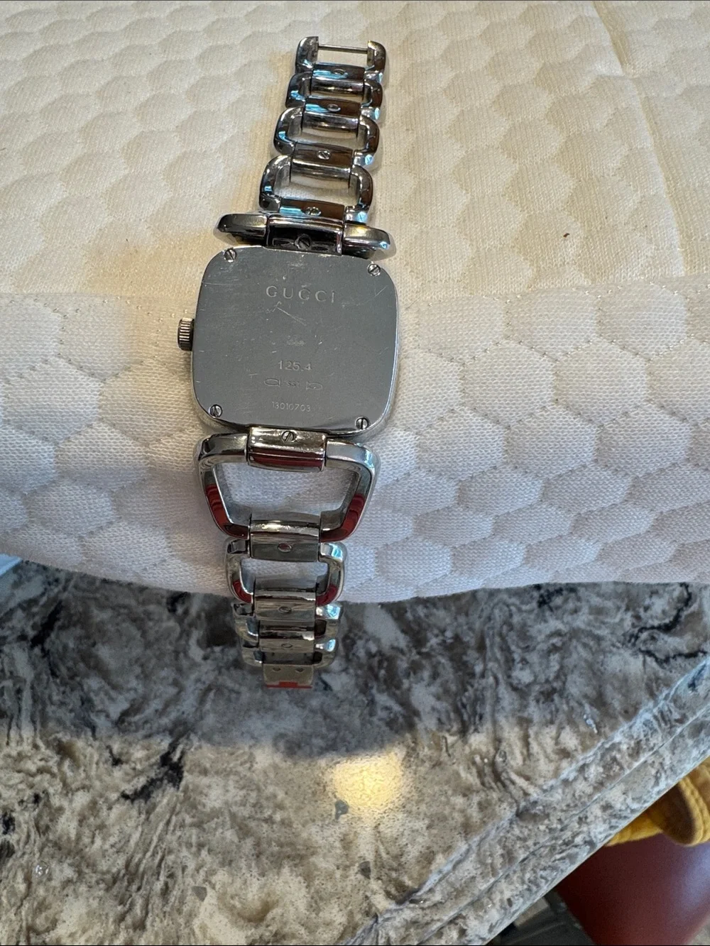 Gucci Silver-Tone Link Bracelet Watch with Crystal Accents